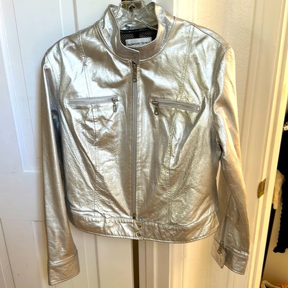 Silver, 100% leather jacket coat size 6 brand new - Picture 1 of 11